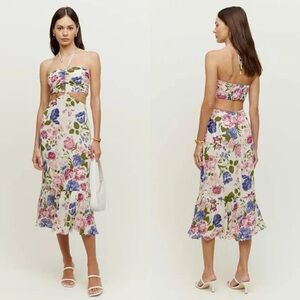 NWT Reformation Riya Halter Midi Dress Donna Floral